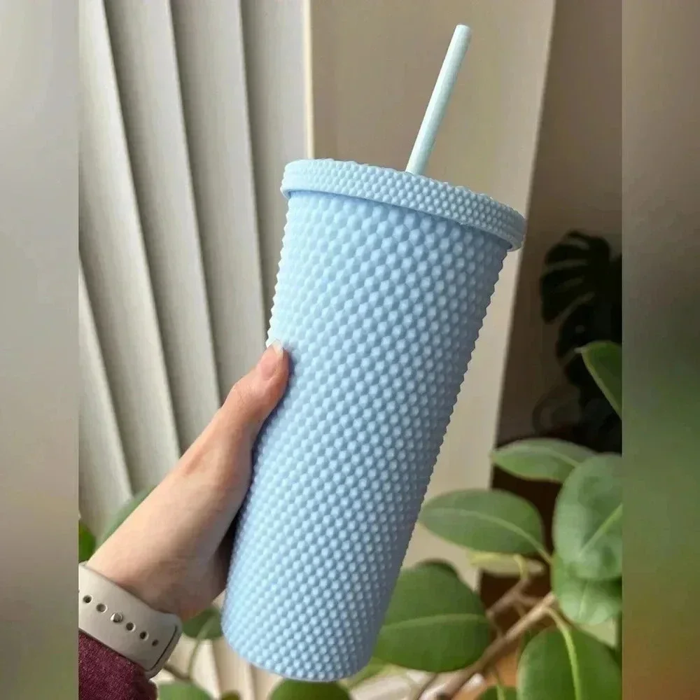West & Fifth Matte Studded Tumbler Lid & Straw, Textured Cold Cup, Blue, 24oz
